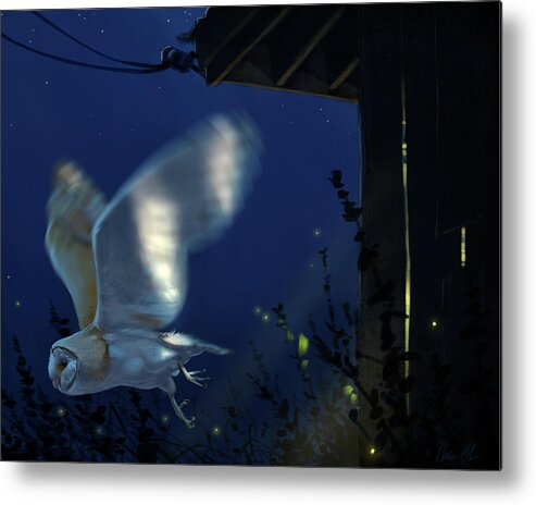 Owls Metal Print featuring the digital art Evening Ghost - Barn Owl by Aaron Blaise