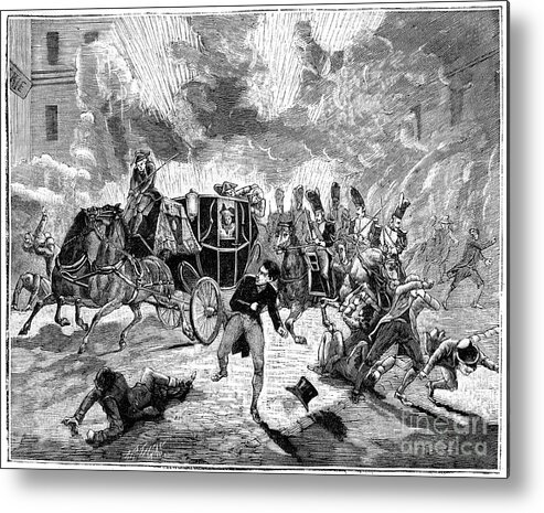 Engraving Metal Print featuring the drawing Explosion On The Rue De La Loi, Paris by Print Collector