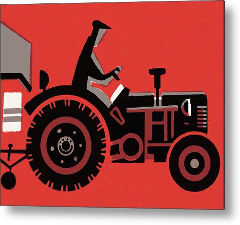Agriculture Metal Poster featuring the drawing Farmer Driving a Tractor by CSA Images