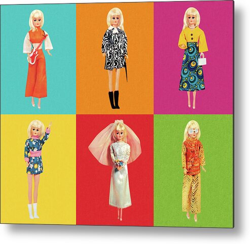 Apparel Metal Print featuring the drawing Fashion Doll Wearing Six Different Outfits by CSA Images