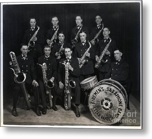 People Metal Print featuring the photograph Firemans Saxophone Band by Bettmann