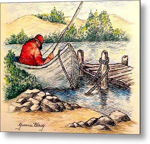 Fishing Metal Print featuring the drawing Fishing by Yvonne Blasy