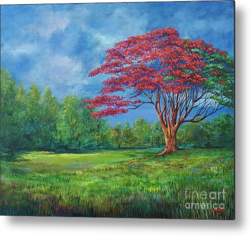 Flame Tree Metal Print featuring the painting Flame Tree by AnnaJo Vahle