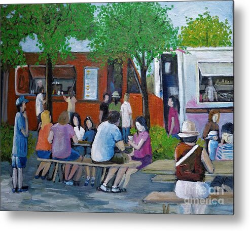 Food Trucks Metal Print featuring the painting Food Truck Gathering by Reb Frost
