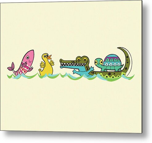 Alligator Metal Print featuring the drawing Four Floating Animals by CSA Images