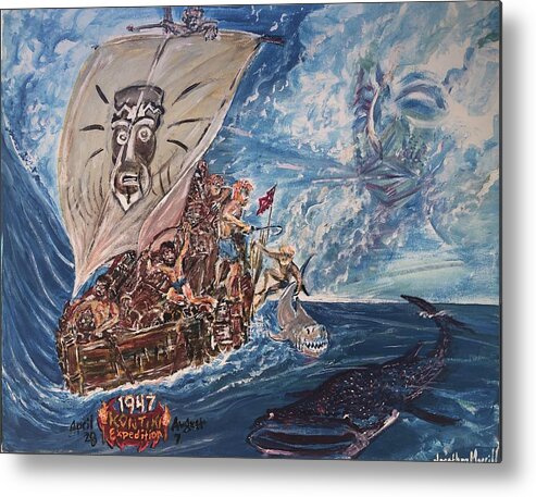 Kon Tiki Metal Print featuring the painting Friggin In The Riggin - Kon Tiki Expedition by Jonathan Morrill