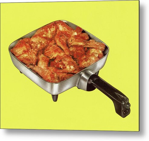 Campy Metal Print featuring the drawing Frying Pan with Chicken by CSA Images