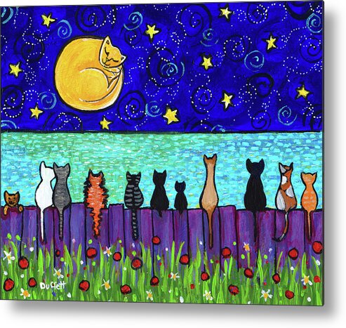 Full Moon Cats Ocean Metal Print featuring the painting Full Moon Cats Ocean by Shelagh Duffett