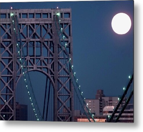 George Washington Bridge Metal Print featuring the photograph Full Moon Sets Behind The George by New York Daily News Archive