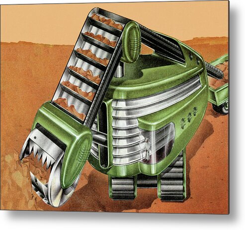 Agriculture Metal Print featuring the drawing Futuristic Farm Vehicle in a Field by CSA Images