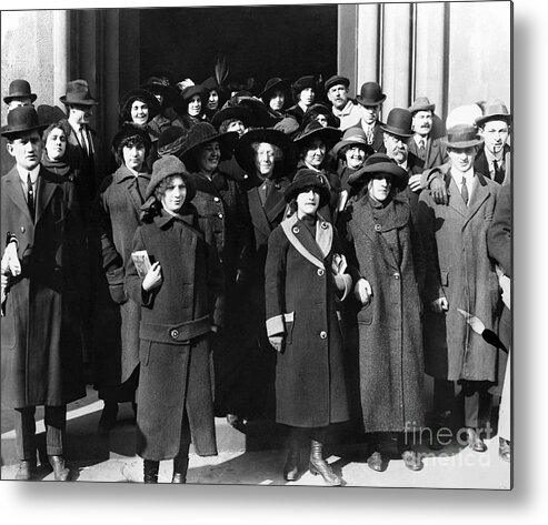 Employment And Labor Metal Print featuring the photograph Garment Strikers Outside Of Building by Bettmann