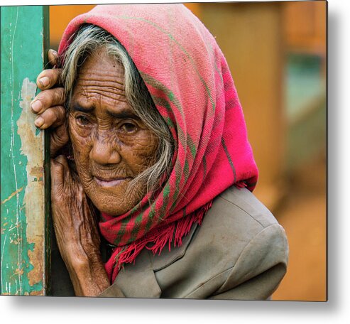 Woman Metal Print featuring the photograph geography of a life of a Hill Tribe woman in Vietnam by Ann Moore