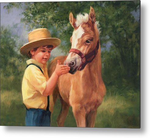 Horse Metal Print featuring the painting Getting Acquainted by Laurie Snow Hein