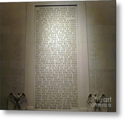 Gettysburg Metal Print featuring the photograph Gettysburg Address inscribed on a wall of the Lincoln Memorial by American School