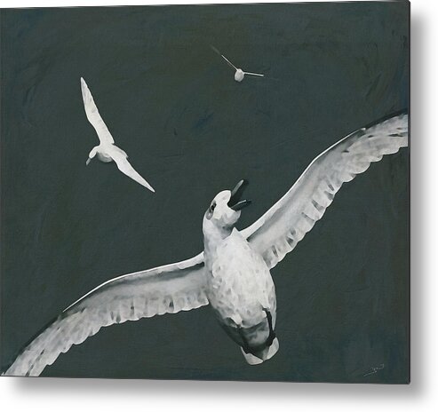 Animal Metal Print featuring the digital art Glacious Seagulls in the sky by Jan Keteleer