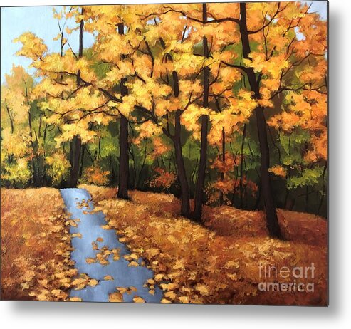 Fall Metal Print featuring the painting Golden sidewalk by Inese Poga