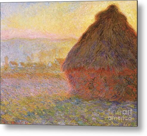 Oil Painting Metal Print featuring the drawing Grainstack Sunset 1891 by Heritage Images
