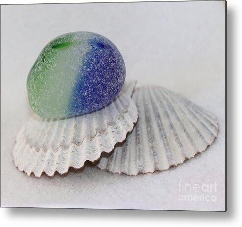 Green Sea Glass Metal Print featuring the photograph Green and blue sea glass by Janice Drew