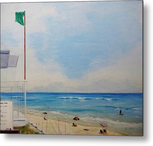Beach Metal Print featuring the painting Green Flag at Waveland by Mike Jenkins