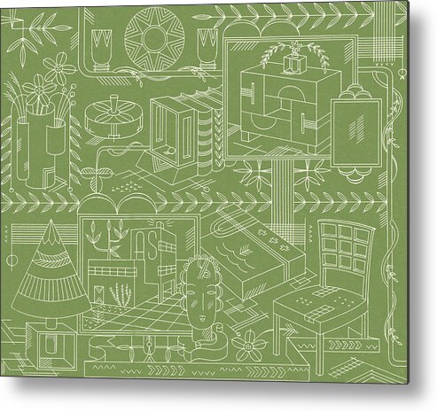 Book Metal Poster featuring the drawing Green Home Interior Elements by CSA Images