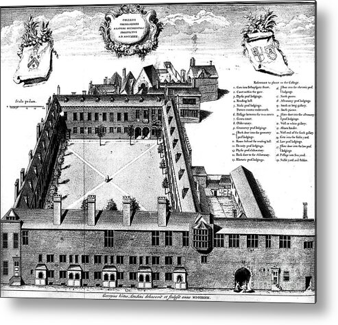 Engraving Metal Print featuring the drawing Gresham College, London, 1739 by Print Collector