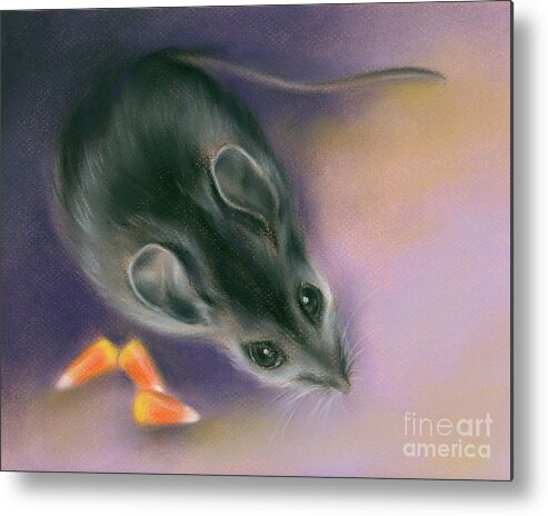 Animal Metal Print featuring the painting Halloween Mouse with Candy Corn by MM Anderson