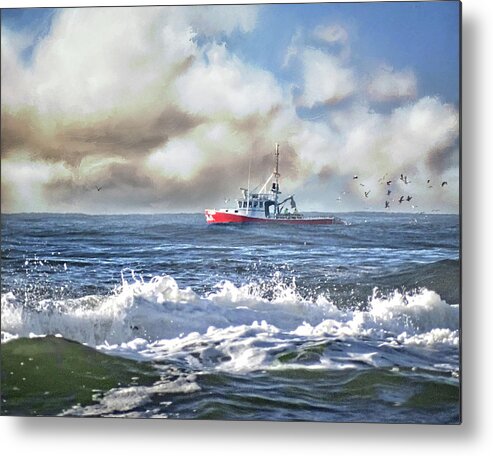 Fishing Boat Metal Print featuring the painting Heading for Port by Jeanette Mahoney