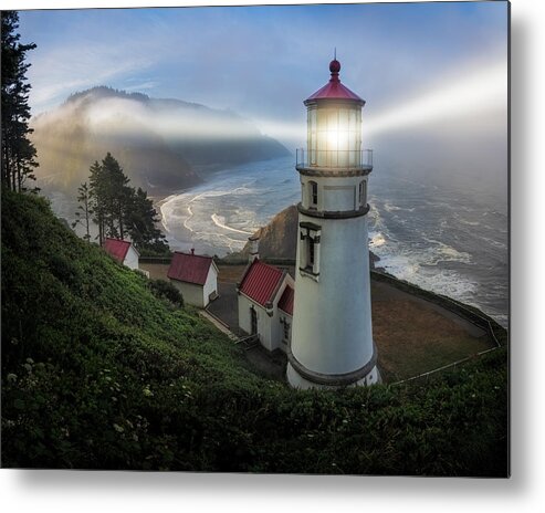 Lighthouse Metal Print featuring the photograph Heceta Head Lighthouse by Ron Langager