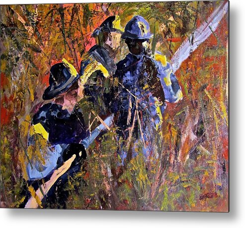 Fire Metal Print featuring the painting Heros by Barbara O'Toole