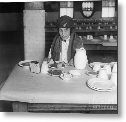 People Metal Print featuring the photograph Immigrant Eating Meal On Ellis Island by Bettmann