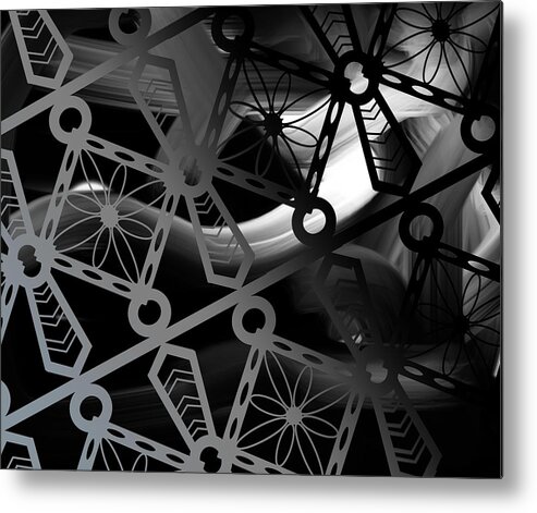 Modern Abstract Metal Print featuring the drawing Iron Lattice Pattern - The Darkness Comes by Joan Stratton