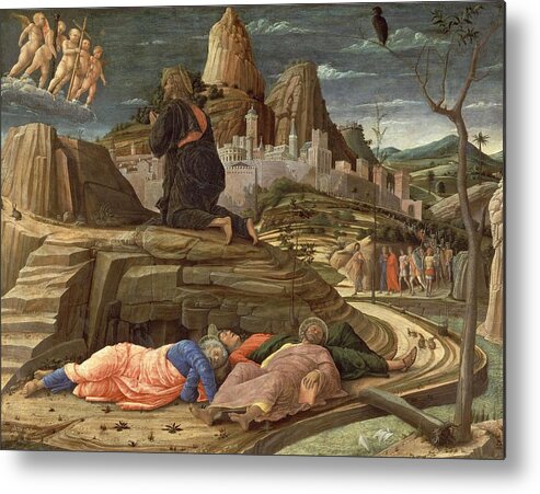 Andrea Mantegna Metal Print featuring the painting Italian school. Agony in the Garden. 1431. London, National Gallery. ANDREA MANTEGNA . JESUS. by Andrea Mantegna -1431-1506-