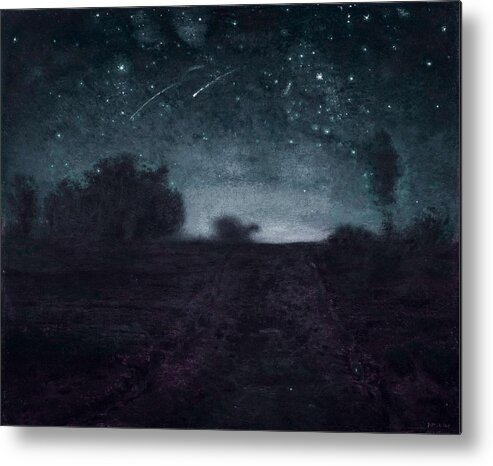 Nature Metal Print featuring the painting Jean-Francois Millet, French, 1814- 1875 Starry Night ca. 1850- 65 - infrared version by Celestial Images