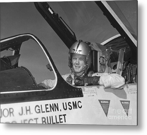 1980-1989 Metal Print featuring the photograph John Glenn In F-8 Cockpit by Bettmann