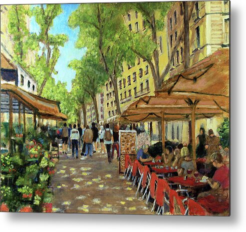 Outdoor Cafe Metal Print featuring the painting La Rambla by David Zimmerman