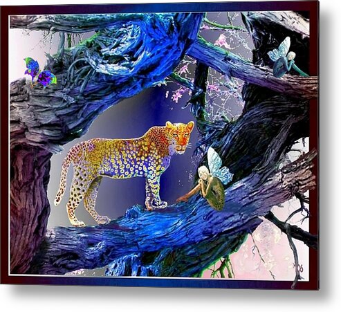 Leopard Metal Print featuring the mixed media Leopard Dreaming by Hartmut Jager
