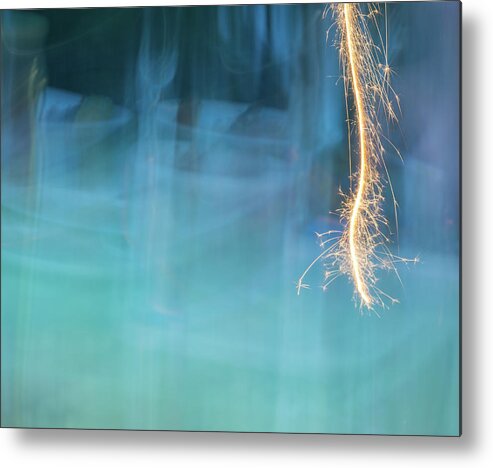 Light Painting Metal Print featuring the photograph Light Trails and Aquamarine by Liz Albro