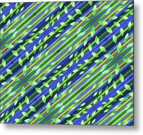 Green Metal Print featuring the painting Lines And Leaves Nature Pattern II by Irina Sztukowski