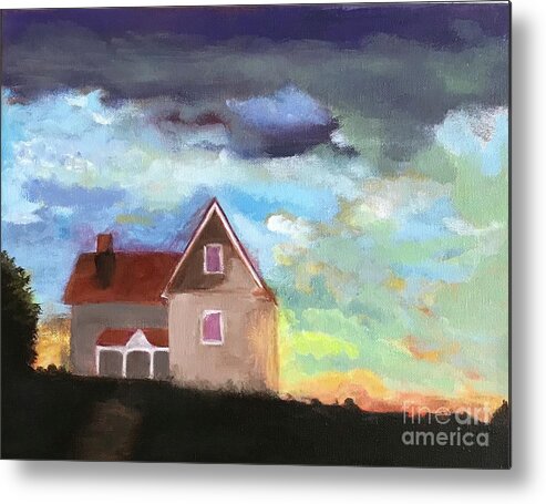 Original Art Work Metal Print featuring the painting Little House On A Hill by Theresa Honeycheck