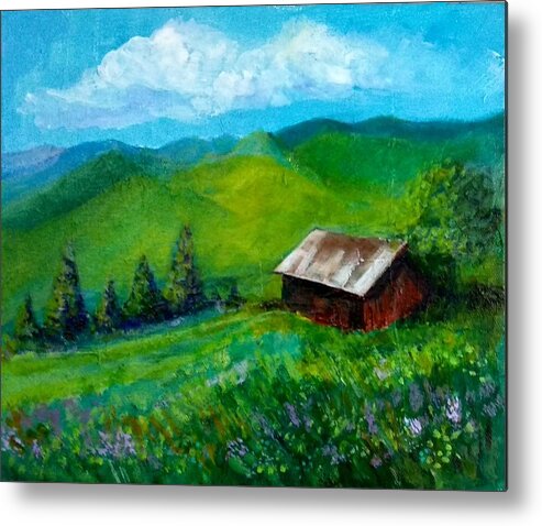 Switzerland Metal Print featuring the painting Lush Green by Asha Sudhaker Shenoy