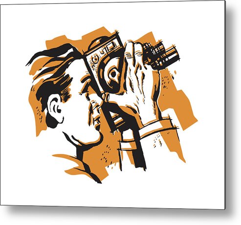 Adult Metal Print featuring the drawing Man Looking Through Telescope at Tourist Site by CSA Images