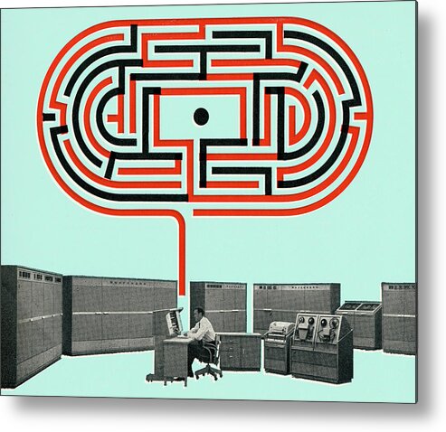 Adult Metal Poster featuring the drawing Man Working With a Maze Above by CSA Images