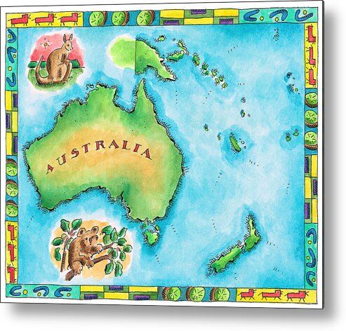 Watercolor Painting Metal Print featuring the digital art Map Of Australia by Jennifer Thermes