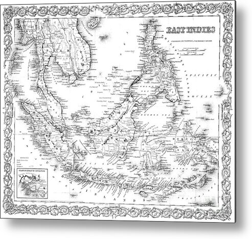 Map Metal Print featuring the drawing Map of the East Indies engraving by American School