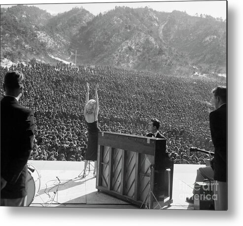 Crowd Of People Metal Print featuring the photograph Marilyn Monroe Sings To Soldiers by Bettmann