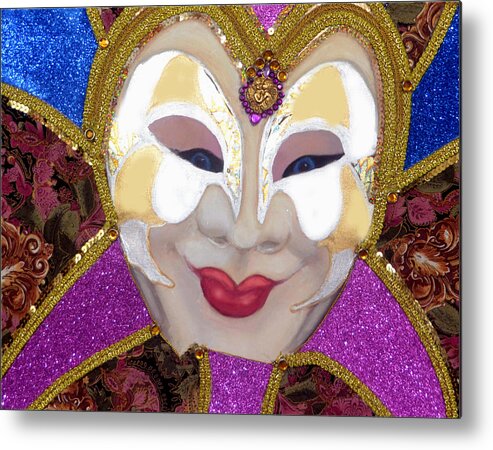 Mixed Media Painting Metal Print featuring the mixed media Martina - Carnival of Venice by Anni Adkins