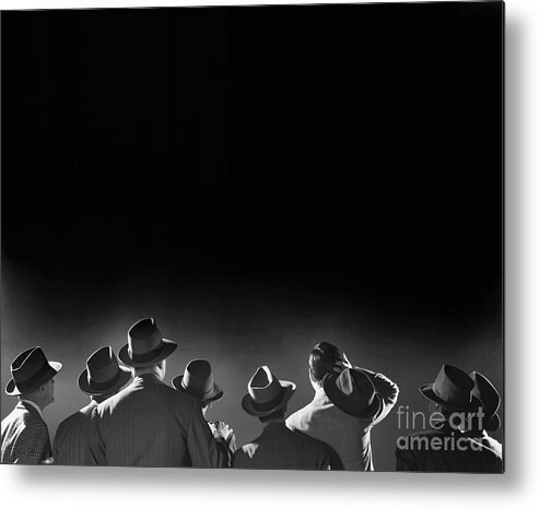 Fedora Metal Print featuring the photograph Men In Hats Looking Upward by Bettmann