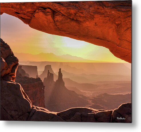 Mesa Arch Metal Print featuring the photograph Mesa Arch at Sunrise, Washer Woman Formation , Canyonlands National Park, Utah by Tim Kathka