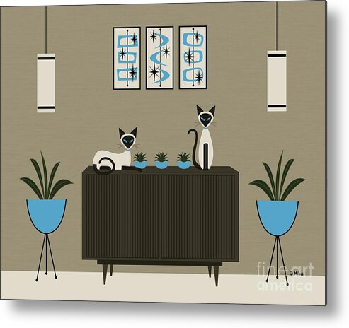 Mid Century Modern Metal Print featuring the digital art Mid Century Modern Siamese Cats by Donna Mibus