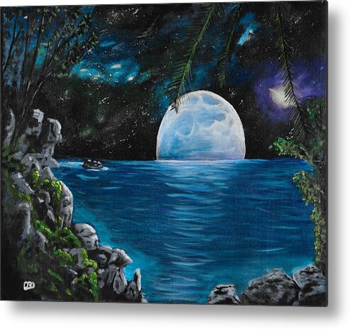 Blue Moon Metal Print featuring the painting Moon light Island by David Bigelow